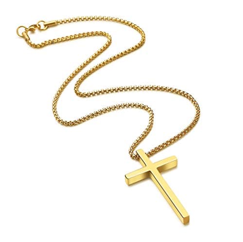 Men's Ursteel Stainless Steel Cross Necklace with Box Chain – Silver, Black, Gold, 16-30 Inches