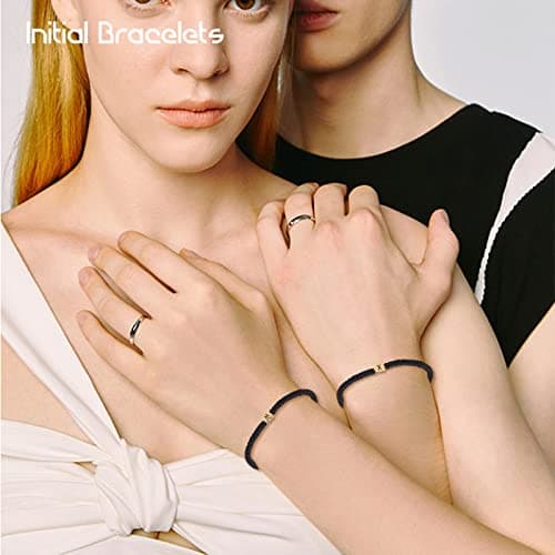 YouDRN Adjustable Letter Bracelets A-Z Heart Friendship Gifts for Mom Valentine's Day (Black)