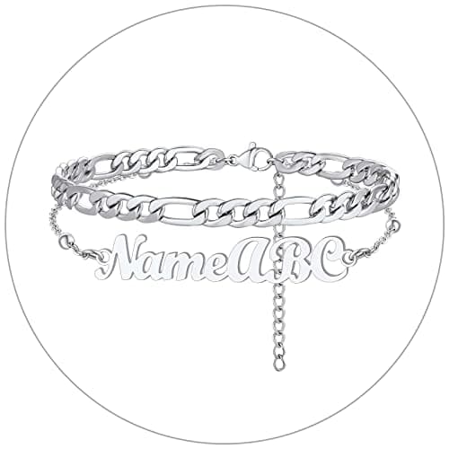 FindChic Stainless Steel Ankle Chain Bracelets, Cuban Curb/Figaro/Box Links, Adjustable Anklet