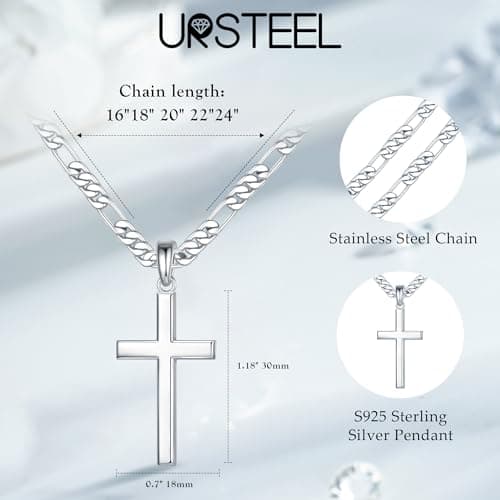 Ursteel 925 Sterling Silver Cross Necklace for Men and Women