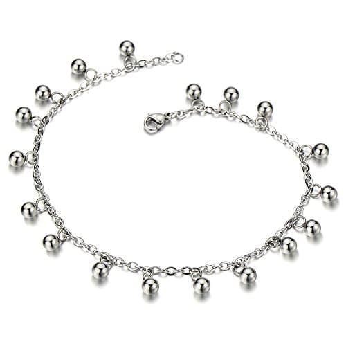 COOLSTEELANDBEYOND Stainless Steel Anklet with Dangling Ball Charms