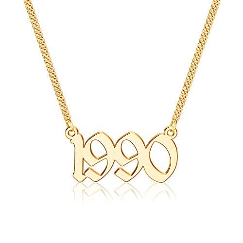 Ursteel Personalized Birth Year Necklace, 18K Gold Plated