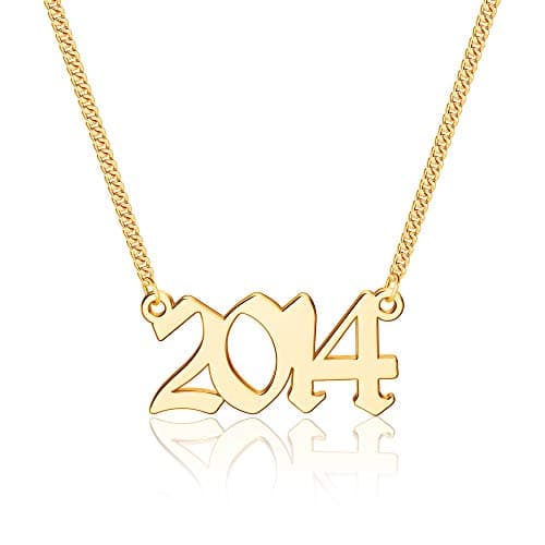 Ursteel Personalized Birth Year Necklace, 18K Gold Plated