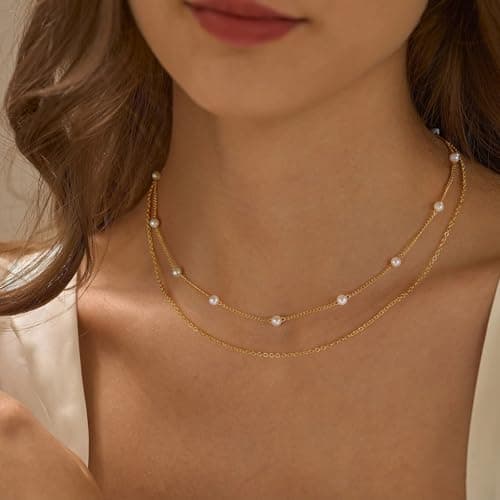 Turandoss Layered Gold Pearl Necklaces for Women