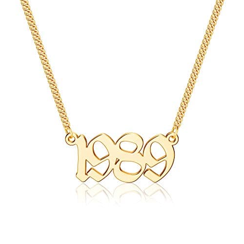 Ursteel Personalized Birth Year Necklace, 18K Gold Plated