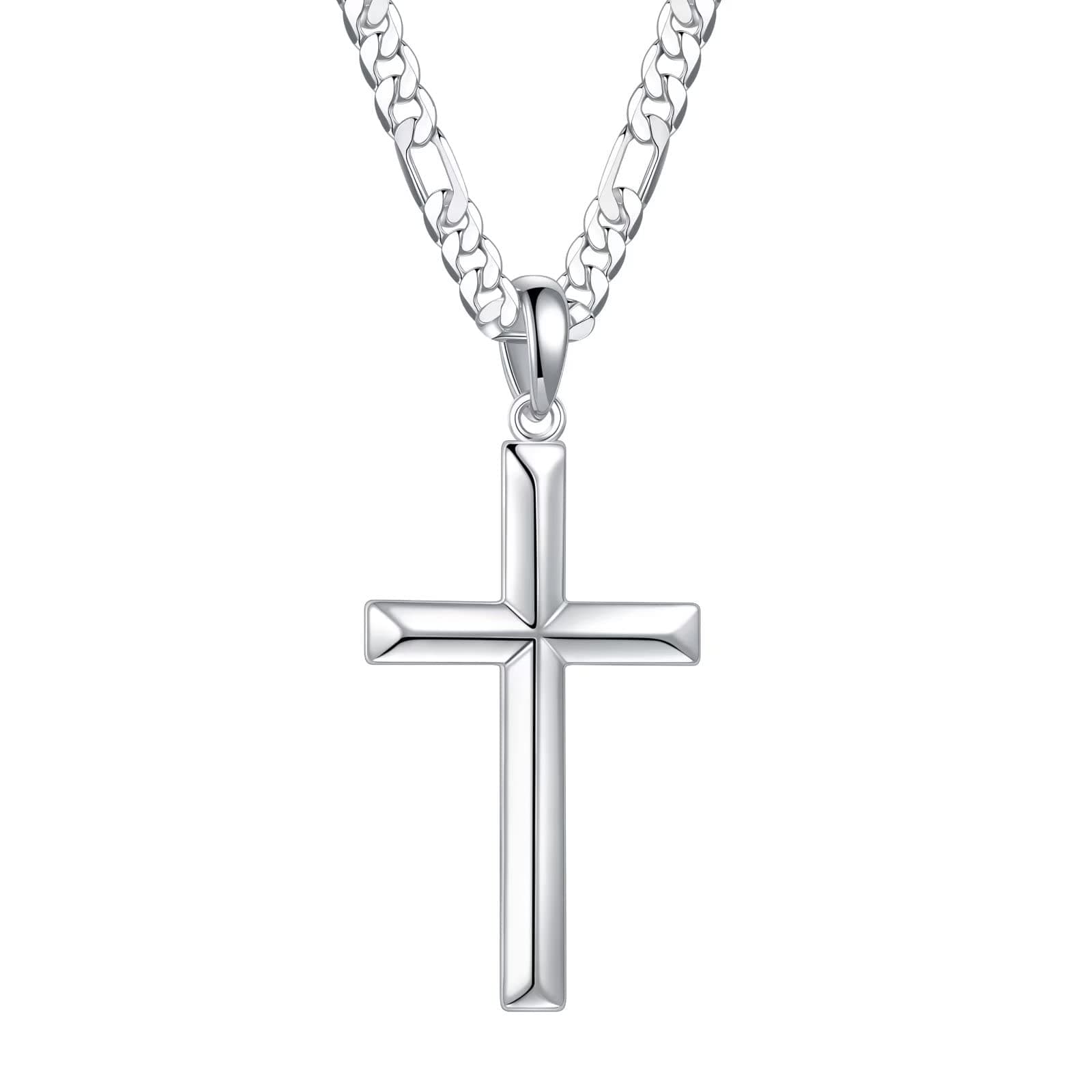 Mens Cross Necklace in Sterling Silver with Gold Plated Chain - 16-24 Inch