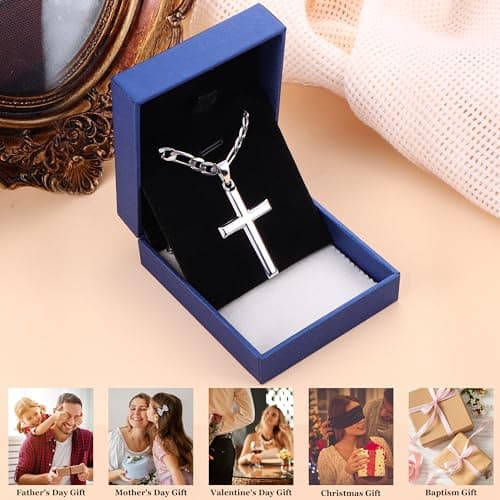 Minimalist Cross Necklace for Men & Women : Solid 925 Sterling Silver Cross Pendant