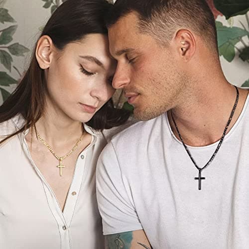 Mens Cross Necklace in Sterling Silver with Gold Plated Chain - 16-24 Inch