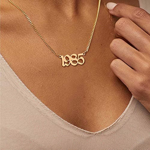 Ursteel Personalized Birth Year Necklace, 18K Gold Plated