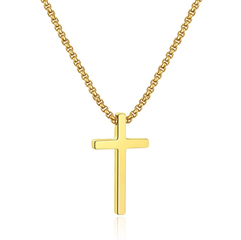 Men's Ursteel Stainless Steel Cross Necklace with Box Chain – Silver, Black, Gold, 16-30 Inches