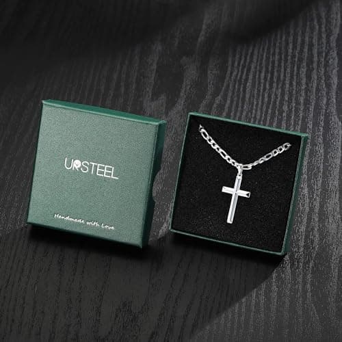 Ursteel S925 Sterling Silver Cross Necklace for Men and Women