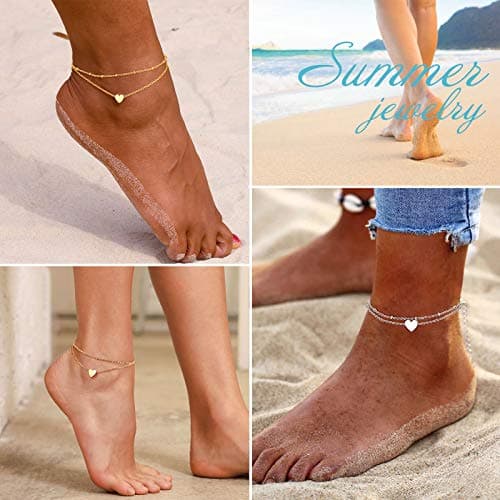 FindChic Stainless Steel Ankle Chain Bracelets, Cuban Curb/Figaro/Box Links, Adjustable Anklet