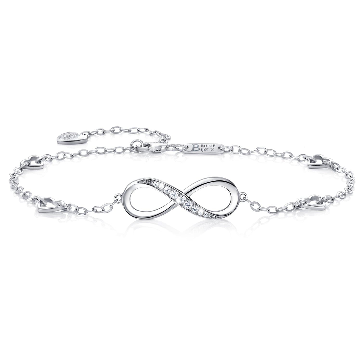 Billie Bijoux Womens Sterling Silver Infinity Anklet Heart Charm Bracelet Gifts