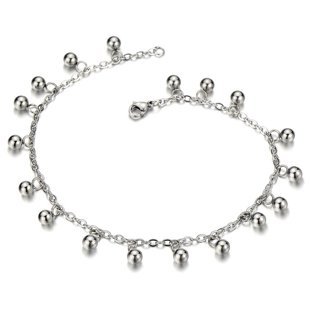 COOLSTEELANDBEYOND Stainless Steel Anklet with Dangling Ball Charms