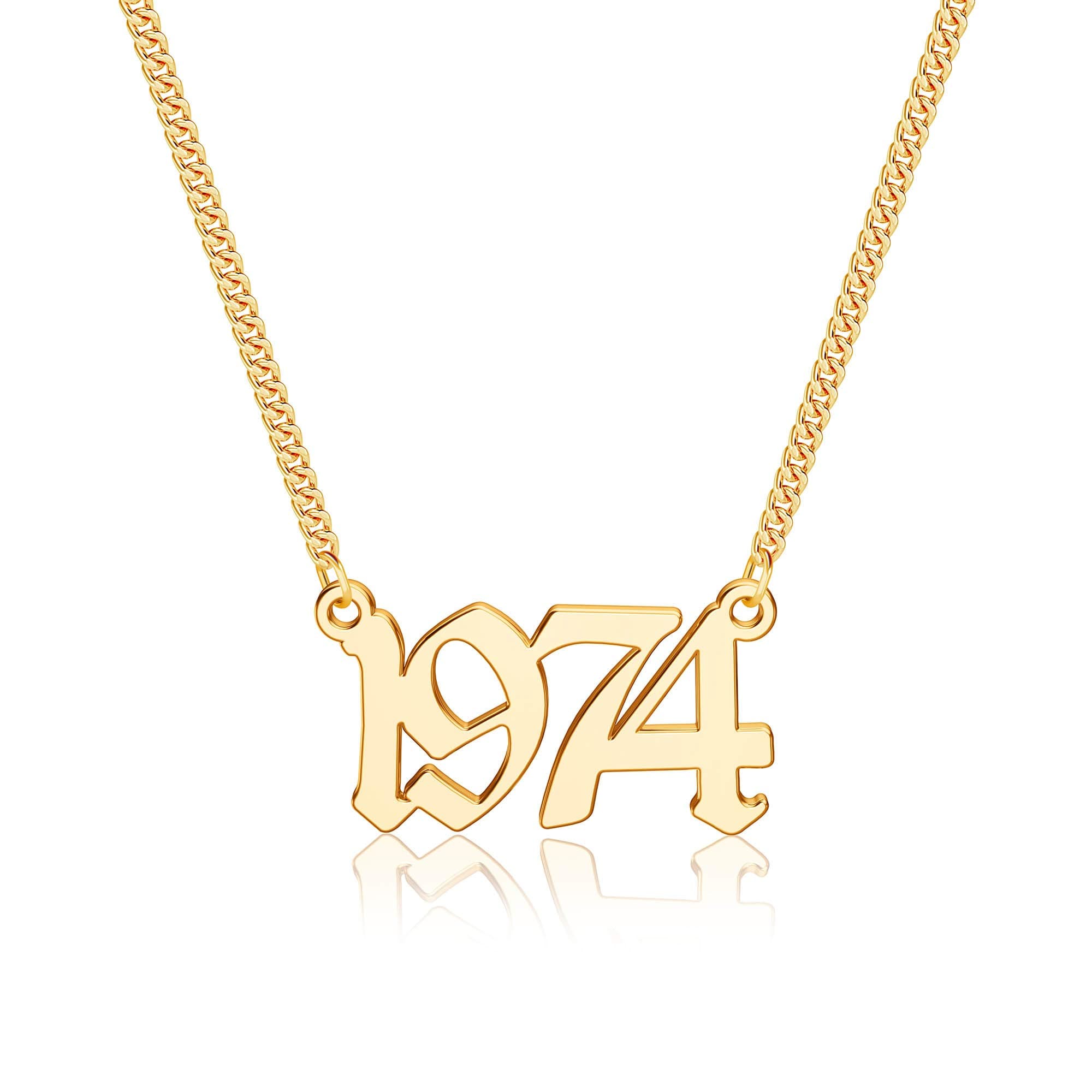 18K Gold Plated Birth Year Necklace, Personalized Old English Pendant Jewelry for Women